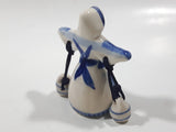 Delft Blue Windmill Themed Woman Carrying Water Bucket Jugs 2 1/4" Tall Figurine