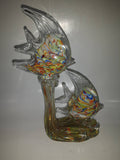 Tropical Fish Pair in Rainbow Colors 8 3/4" Tall Art Glass Sculpture