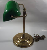 Vintage Style Curved Green Glass on Brass Bankers Desk Lamp 14" Tall