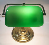 Vintage Style Curved Green Glass on Brass Bankers Desk Lamp 14" Tall