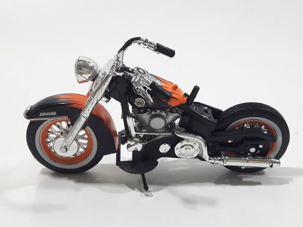 Maisto 1958 Harley Davidson Duo Glide Motor Cycle Motorbike Orange and Black Die Cast Toy Car Vehicle Missing Seat