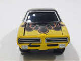 2003 Johnny Lightning 1969 Pontiac GTO Yellow and Black Die Cast Toy Car Vehicle with Opening Hood - Busted Spoiler