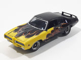 2003 Johnny Lightning 1969 Pontiac GTO Yellow and Black Die Cast Toy Car Vehicle with Opening Hood - Busted Spoiler
