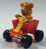 1990 Muppet Babies Fozzie Bear in a Red Train Pump Jack Rail Car Plastic Toy McDonald's Happy Meal