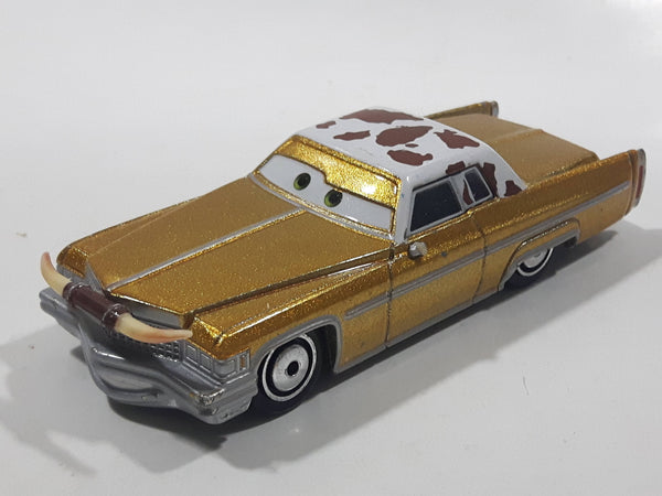 Disney Pixar Cars Cadillac Coupe de Ville Gold with Brown and White Cow Print Roof Die Cast Toy Car Vehicle