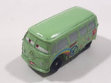 Disney Pixar Cars VW Bus Fillmore Volkswagen Groovy Love Flower Power Van Green Mini PVC Hard Rubber Toy Car Vehicle