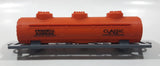 Unknown Brand Powerful Gasoline Special Design Classic 3 - 3S Fuel Tanker Car Orange 6 3/4" Long Plastic Toy Train Car Needs Repair