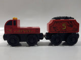2003 Thomas & Friends #36 Sodor Fire Department Fire Truck and #5 Dino James' Tender BDG22 Magnetic Wood Train Engine and Car