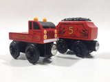 2003 Thomas & Friends #36 Sodor Fire Department Fire Truck and #5 Dino James' Tender BDG22 Magnetic Wood Train Engine and Car