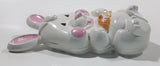 Vintage 1973 Avon Easter Bunny Shaped Solid Glace Scented Perfume Fragrance Compact White Plastic 1 3/8" x 2 5/8" Brooch Pin