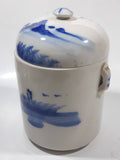 Antique Chinese Blue and White Domed Tea Caddy Ginger Jar Canister with Handles 6 1/2" Tall Ceramic Pottery