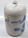 Antique Chinese Blue and White Domed Tea Caddy Ginger Jar Canister with Handles 6 1/2" Tall Ceramic Pottery