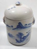Antique Chinese Blue and White Domed Tea Caddy Ginger Jar Canister with Handles 6 1/2" Tall Ceramic Pottery