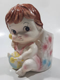 Vintage Cute Baby Playing Drum 5 1/2" Tall Ceramic Pottery Flower Planter Made in Japan