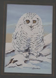 Vintage Cashs Woven Pictures Snowy Owl and Snowy Owl (Owlet) Woven Find Silk 3" x 4 1/4" Framed Wildlife Artwork