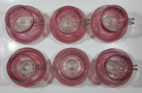 Vintage Pink and Clear Glass White Flowers Metal Handle Espresso Cup and Saucer Plate Set of 6 - One Handle Missing