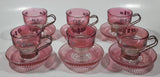 Vintage Pink and Clear Glass White Flowers Metal Handle Espresso Cup and Saucer Plate Set of 6 - One Handle Missing