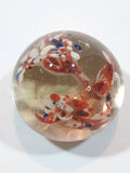 Orange White and Blue Lily Style Flowers Round Clear Art Glass Paperweight 2" Tall