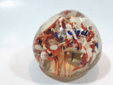 Orange White and Blue Lily Style Flowers Round Clear Art Glass Paperweight 2" Tall