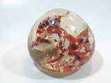 Orange White and Blue Lily Style Flowers Round Clear Art Glass Paperweight 2" Tall