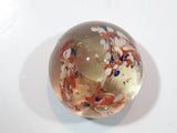 Orange White and Blue Lily Style Flowers Round Clear Art Glass Paperweight 2" Tall