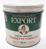 Vintage Macdonald's Export Finest Virginia Cigarette Tobacco 8 oz Metal Tin Can