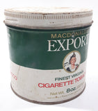 Vintage Macdonald's Export Finest Virginia Cigarette Tobacco 8 oz Metal Tin Can