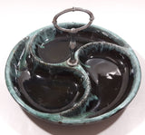 Vintage Evangeline Canada Pottery 11" Diameter Drip Glaze Three Compartment Serving Platter Dish with Handle