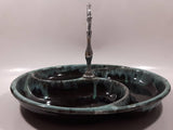 Vintage Evangeline Canada Pottery 11" Diameter Drip Glaze Three Compartment Serving Platter Dish with Handle