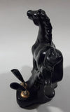 Vintage 1970s Black Horse Kicking Leg Black Ceramic Animal Sculpture Pen Holder