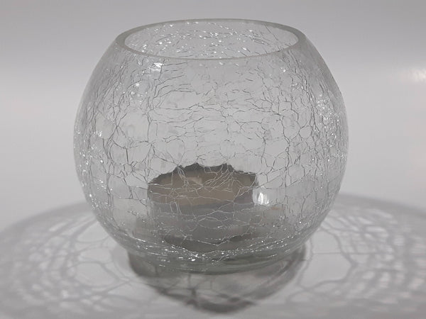 Crackle Glass Tealight Candle Holder 3" Tall 4" Wide