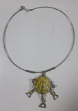 Wire Wrapped Clear and Yellow Art Glass Dangling Yellow Bead Triple Triangles 15" Long