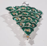 Christmas Tree Yellow Rhinestone Lights Metal Brooch Pin 2 1/8" Tall