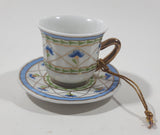 Blue and White Gold Trim Small Miniature 1 3/4" Tall Tea Cup and Saucer Hanging Ornament