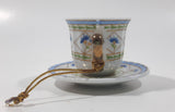 Blue and White Gold Trim Small Miniature 1 3/4" Tall Tea Cup and Saucer Hanging Ornament
