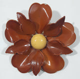Vintage Butterscotch Bakelite 2 1/4" Diameter Flower Brooch Pin