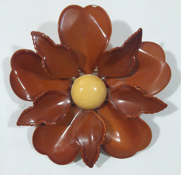 Vintage Butterscotch Bakelite 2 1/4" Diameter Flower Brooch Pin