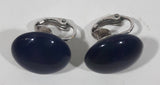 Dark Blue Circle Shaped Clip On Earrings