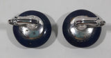 Dark Blue Circle Shaped Clip On Earrings