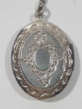 Vintage Victorian Style Floral Engraved Silver Tone Metal Opening Photo Locket Necklace