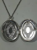 Vintage Victorian Style Floral Engraved Silver Tone Metal Opening Photo Locket Necklace