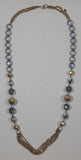 Gold Tone Chain Plastic Amethyst Colored Bead Necklace 28" Long