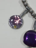 Purple Polished Stone with Pink Rhinestone Necklace 14" Long
