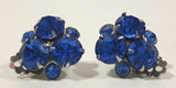 Butterfly Pattern Blue Sapphire Rhinestones 5/8" x 7/8" Clip On Earrings