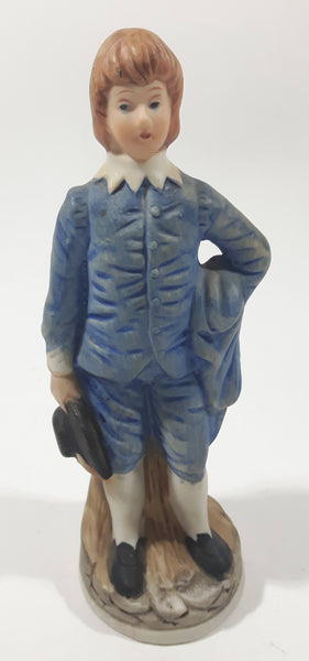 Vintage Homco Blue Boy Holding Black Hat 6" Tall Ceramic Figurine
