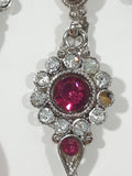 Vintage Pink and Clear Rhinestone Pin Back Earrings and Pendant Set