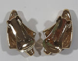 Vintage Black Enamel Rectangular Cut Clear Gemstones Gold Tone Clip On Earrings