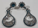 Vintage Blue and Clear Sparkling Rhinestone Dangling Pin Back Earrings