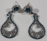 Vintage Blue and Clear Sparkling Rhinestone Dangling Pin Back Earrings