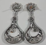 Vintage Blue and Clear Sparkling Rhinestone Dangling Pin Back Earrings